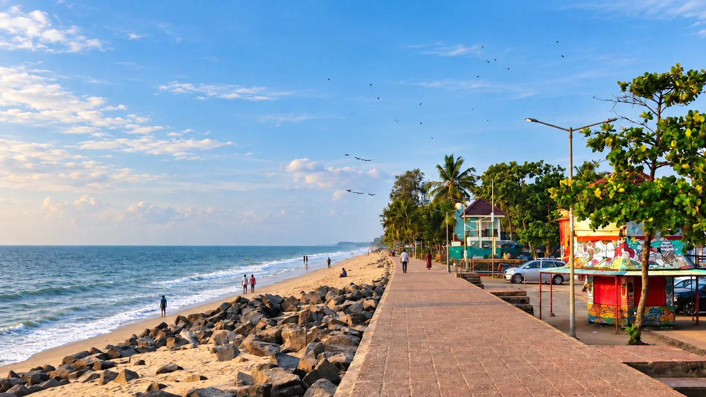 Cherai Beach and its promenade with a lightly visited shoreline